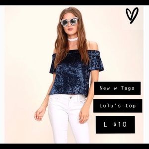 Velvet blue off the shoulder top